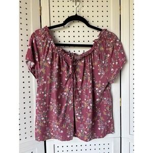 Pink Republic Short SLV Floral Tie Boho Chic Pink Blouse Top Women's Medium